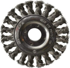 Value Collection - 4-1/2" OD, 7/8" Arbor Hole, Knotted Steel Wheel Brush - 1/2" Face Width, 7/8" Trim Length, 0.008" Filament Diam, 12,500 RPM - Exact Tool & Supply