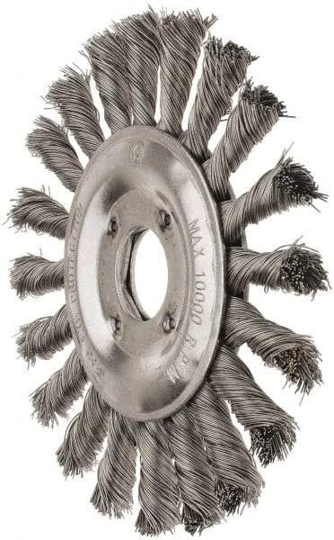 Value Collection - 5" OD, 7/8" Arbor Hole, Knotted Steel Wheel Brush - 1/2" Face Width, 1-1/8" Trim Length, 0.008" Filament Diam, 10,000 RPM - Exact Tool & Supply
