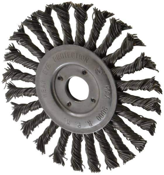Value Collection - 6" OD, 7/8" Arbor Hole, Knotted Steel Wheel Brush - 1/2" Face Width, 1-1/2" Trim Length, 0.015" Filament Diam, 9,000 RPM - Exact Tool & Supply