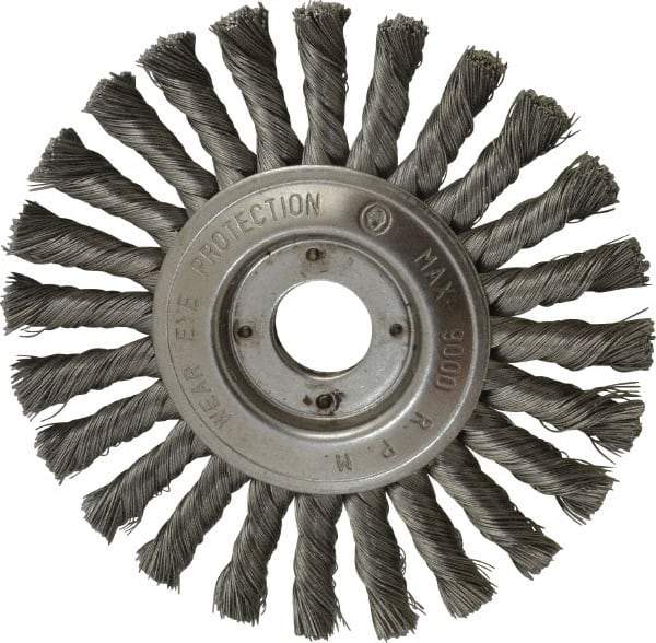 Value Collection - 6" OD, 7/8" Arbor Hole, Knotted Steel Wheel Brush - 1/2" Face Width, 1-1/2" Trim Length, 0.008" Filament Diam, 9,000 RPM - Exact Tool & Supply