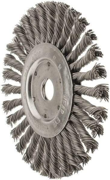 Value Collection - 7" OD, 7/8" Arbor Hole, Knotted Steel Wheel Brush - 1/2" Face Width, 1-11/16" Trim Length, 0.015" Filament Diam, 9,000 RPM - Exact Tool & Supply
