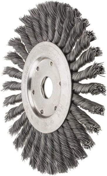 Value Collection - 7" OD, 7/8" Arbor Hole, Knotted Steel Wheel Brush - 1/2" Face Width, 1-11/16" Trim Length, 0.012" Filament Diam, 9,000 RPM - Exact Tool & Supply