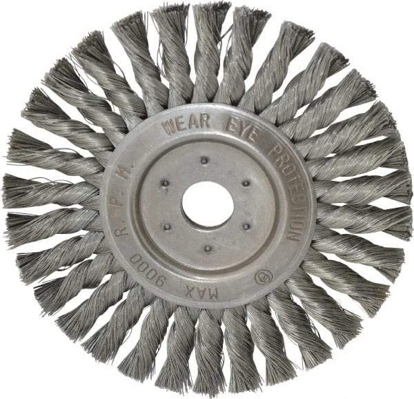 Value Collection - 7" OD, 7/8" Arbor Hole, Knotted Steel Wheel Brush - 1/2" Face Width, 1-11/16" Trim Length, 0.008" Filament Diam, 9,000 RPM - Exact Tool & Supply