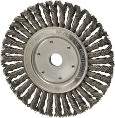 Value Collection - 8" OD, 7/8" Arbor Hole, Knotted Steel Wheel Brush - 1/2" Face Width, 1-11/16" Trim Length, 0.015" Filament Diam, 8,500 RPM - Exact Tool & Supply
