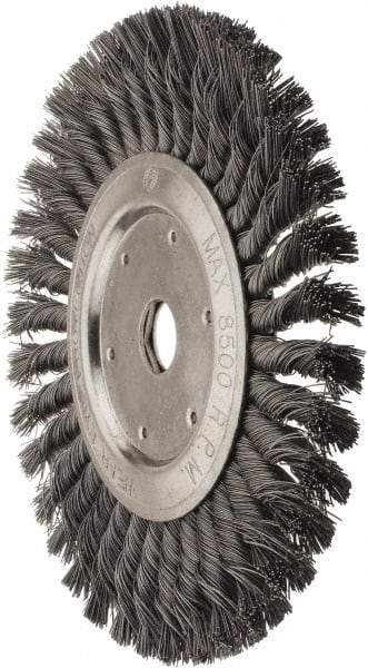 Value Collection - 8" OD, 7/8" Arbor Hole, Knotted Steel Wheel Brush - 1/2" Face Width, 1-11/16" Trim Length, 0.012" Filament Diam, 8,500 RPM - Exact Tool & Supply