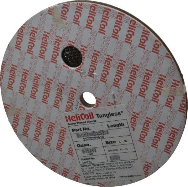 Heli-Coil - #4-40 UNC, 0.168" OAL, Free Running Helical Insert - 4-3/4 Free Coils, Tangless, 304 Stainless Steel, 1-1/2D Insert Length - Exact Tool & Supply