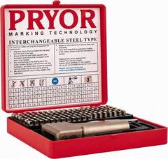 Pryor - 112 Piece, 1/8 Inch Character, Hardened Steel Type Set - 9 Character Capacity - Exact Tool & Supply