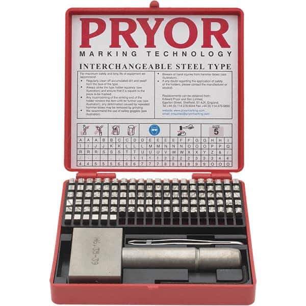 Pryor - 106 Piece, 3/16 Inch Character, Hardened Steel Type Set - 8 Character Capacity - Exact Tool & Supply