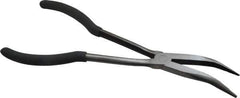 Value Collection - 11" OAL, 4" Jaw Length x 11/16" Jaw Width, Long Nose Pliers - Serrated Jaw, Angled Head, Plastic Dipped Handles - Exact Tool & Supply