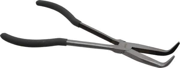 Value Collection - 11" OAL, 4" Jaw Length x 11/16" Jaw Width, Long Nose Pliers - Serrated Jaw, Angled Head, Plastic Dipped Handles - Exact Tool & Supply