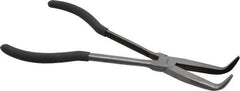 Value Collection - 11" OAL, 4" Jaw Length x 11/16" Jaw Width, Long Nose Pliers - Serrated Jaw, Angled Head, Plastic Dipped Handles - Exact Tool & Supply