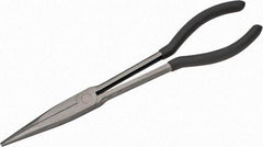 Value Collection - 11" OAL, 4" Jaw Length x 11/16" Jaw Width, Long Nose Pliers - Serrated Jaw, Straight Head, Plastic Dipped Handles - Exact Tool & Supply