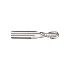 SGS - 12mm Diam, 25mm LOC, 2 Flute Solid Carbide Ball End Mill - TiCN Finish, Single End, 75mm OAL, 12mm Shank Diam, Spiral Flute - Exact Tool & Supply