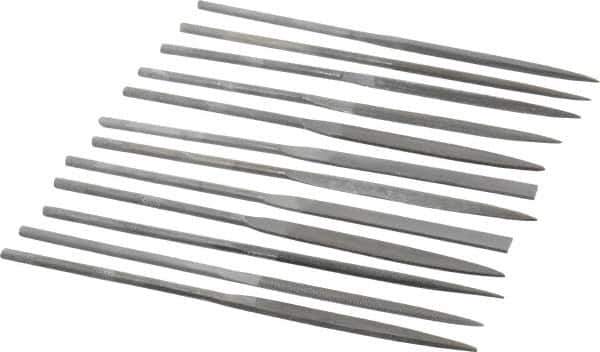 Value Collection - 12 Piece Swiss Pattern File Set - 6-1/4" Long, 0 Coarseness, Round Handle, Set Includes Barrette, Crossing, Equalling, Flat, Half Round, Knife, Round, Round Edge Joint, Slitting, Square, Three Square - Exact Tool & Supply