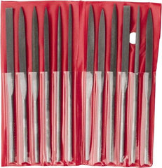 Value Collection - 12 Piece Swiss Pattern File Set - 6-1/4" Long, 2 Coarseness, Round Handle, Set Includes Barrette, Crossing, Equalling, Flat, Half Round, Knife, Round, Round Edge Joint, Slitting, Square, Three Square - Exact Tool & Supply