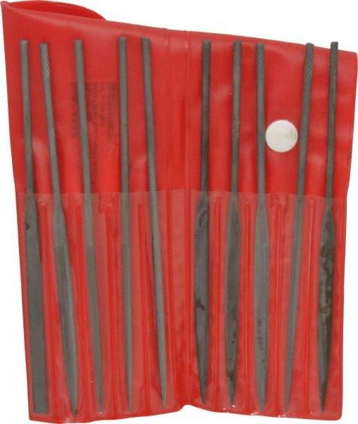 Value Collection - 10 Piece Swiss Pattern File Set - 5-1/2" Long, 2 Coarseness, Round Handle, Set Includes Barrette, Crossing, Equalling, Flat, Half Round, Knife, Marking, Round, Three Square - Exact Tool & Supply