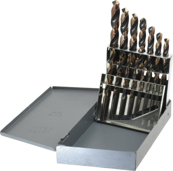 Michigan Drill - 1/16 to 1/2", 118° Point, Oxide/Gold Finish, High Speed Steel Jobber Length Drill Bit Set - Exact Tool & Supply