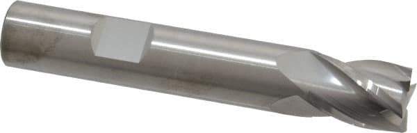 RobbJack - 1/2", 5/8" LOC, 1/2" Shank Diam, 3" OAL, 4 Flute, Solid Carbide Square End Mill - Single End, Uncoated, Spiral Flute, 30° Helix, Centercutting, Right Hand Cut, Right Hand Flute, Series T12-403 - Exact Tool & Supply