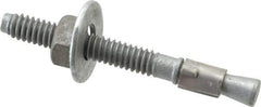 Made in USA - 1/4" Diam, 1/4" Drill, 2-1/4" OAL, 2-7/8" Min Embedment Wedge Expansion Concrete Anchor - Grade 5 Steel, Galvanized Finish, Hex Nut Head, Hex Drive, 1-3/8" Thread Length - Exact Tool & Supply