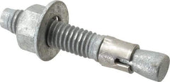 Made in USA - 3/8" Diam, 3/8" Drill, 2-1/4" OAL, 2-7/8" Min Embedment Wedge Expansion Concrete Anchor - Grade 5 Steel, Galvanized Finish, Hex Nut Head, Hex Drive, 1-3/16" Thread Length - Exact Tool & Supply
