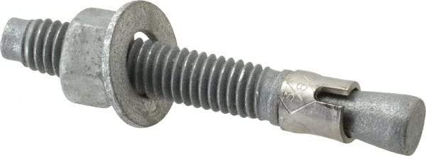 Made in USA - 3/8" Diam, 3/8" Drill, 2-3/4" OAL, 2-7/8" Min Embedment Wedge Expansion Concrete Anchor - Grade 5 Steel, Galvanized Finish, Hex Nut Head, Hex Drive, 1-5/8" Thread Length - Exact Tool & Supply