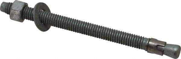 Made in USA - 3/8" Diam, 3/8" Drill, 5" OAL, 3-3/8" Min Embedment Wedge Expansion Concrete Anchor - Grade 5 Steel, Galvanized Finish, Hex Nut Head, Hex Drive, 4" Thread Length - Exact Tool & Supply