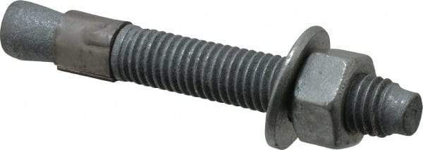 Made in USA - 1/2" Diam, 1/2" Drill, 3-3/4" OAL, 4-5/8" Min Embedment Wedge Expansion Concrete Anchor - Grade 5 Steel, Galvanized Finish, Hex Nut Head, Hex Drive, 2-1/2" Thread Length - Exact Tool & Supply