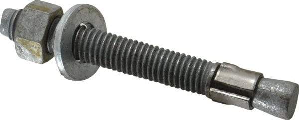 Made in USA - 1/2" Diam, 1/2" Drill, 4-1/4" OAL, 4-5/8" Min Embedment Wedge Expansion Concrete Anchor - Grade 5 Steel, Galvanized Finish, Hex Nut Head, Hex Drive, 3" Thread Length - Exact Tool & Supply