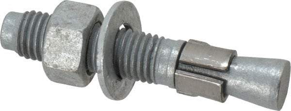 Made in USA - 3/4" Diam, 3/4" Drill, 4-1/4" OAL, 1-3/8" Min Embedment Wedge Expansion Concrete Anchor - Grade 5 Steel, Galvanized Finish, Hex Nut Head, Hex Drive, 2-3/8" Thread Length - Exact Tool & Supply