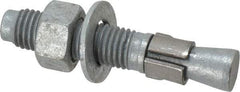 Made in USA - 3/4" Diam, 3/4" Drill, 4-1/4" OAL, 1-3/8" Min Embedment Wedge Expansion Concrete Anchor - Grade 5 Steel, Galvanized Finish, Hex Nut Head, Hex Drive, 2-3/8" Thread Length - Exact Tool & Supply