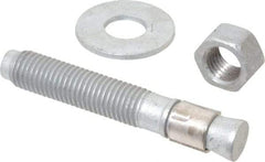 Made in USA - 3/4" Diam, 3/4" Drill, 4-3/4" OAL, 1-5/8" Min Embedment Wedge Expansion Concrete Anchor - Grade 5 Steel, Galvanized Finish, Hex Nut Head, Hex Drive, 2-7/8" Thread Length - Exact Tool & Supply