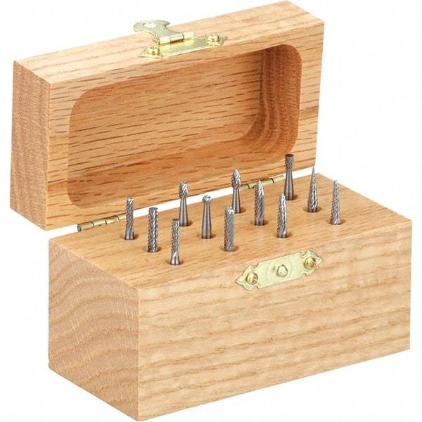 Made in USA - 12 Piece, 1/4" Shank Burr Set - Tungsten Carbide - Exact Tool & Supply