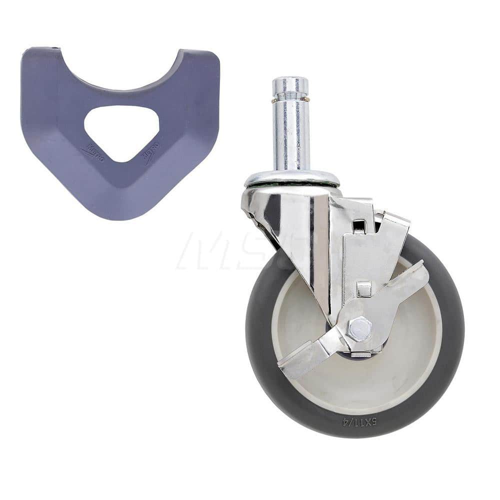 Metro - Cart Accessories; Media Type: Caster ; For Use With: MetroMax Industrial Plastic Racks ; Color: Silver/Gray ; Width: 3.3750 ; Length (Decimal Inch): 5.0000 ; Height (Decimal Inch): 8.250000 - Exact Tool & Supply