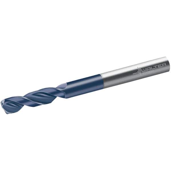 Walter-Titex - 10.2mm 150° Spiral Flute Solid Carbide Screw Machine Drill Bit - Tinal Finish, Right Hand Cut, 55mm Flute Length, 118mm OAL, Form V+A Point, Straight Shank, Through Coolant - Exact Tool & Supply