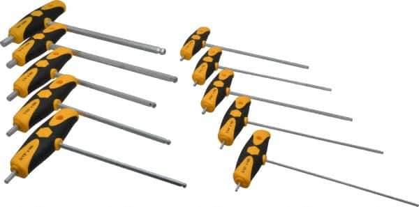 Wiha - 10 Piece T-Handle Ball End Hex Key Set - Hex Range 5/32 to 3/8", Chrome Vanadium Molybdenum - Exact Tool & Supply
