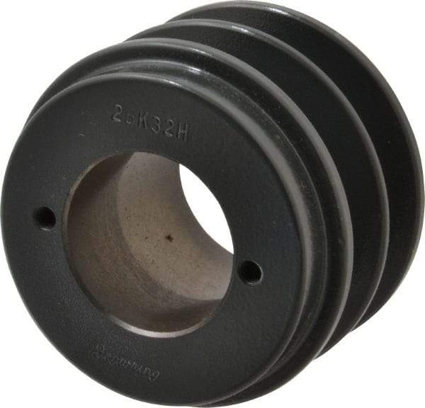 Browning - 2 Groove, 3/8 to 1-1/2 Bore Diam, 3.35" Outside Diam, QD Bushed V Belt Sheave - 2.6 A Diam Belt Pitch - Exact Tool & Supply