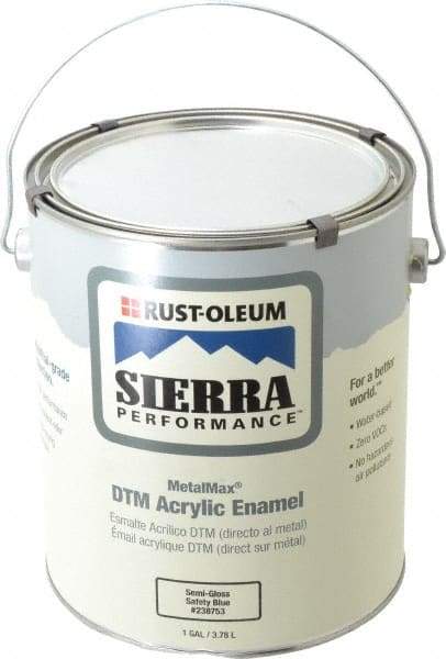Rust-Oleum - 1 Gal Safety Blue Semi Gloss Finish Acrylic Enamel Paint - Interior/Exterior, Direct to Metal, <0 gL VOC Compliance - Exact Tool & Supply