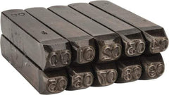 Made in USA - 10 Piece, 1/4" Character Steel Stamp Set - Double Digit Figures, Double Digits - Exact Tool & Supply