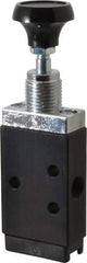 Parker - 0.20 CV Rate, 1/8" NPT Inlet Direct Air 2 Mechanical Spool Valve - 3 Way, 2 Position, Button Spring Return, 150 Max psi - Exact Tool & Supply
