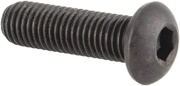 Made in USA - 1/4-28 UNF Hex Socket Drive, Button Screw - Alloy Steel, Black Oxide Finish, Fully Threaded, 7/8" Length Under Head - Exact Tool & Supply
