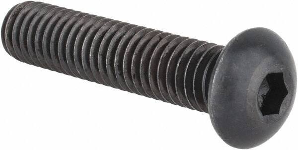 Made in USA - 3/8-16 UNC Hex Socket Drive, Button Screw - Alloy Steel, Black Oxide Finish, Fully Threaded, 1-3/4" Length Under Head - Exact Tool & Supply