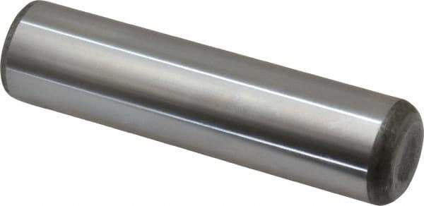 Made in USA - 1" Diam x 4" Pin Length Grade 8 Alloy Steel Standard Dowel Pin - Bright Finish, C 47-58 & C 60 (Surface) Hardness, 117,800 Lb (Single Shear), 235,600 Lb (Double Shear) Breaking Strength, 1 Beveled & 1 Rounded End - Exact Tool & Supply