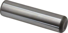Made in USA - 1" Diam x 4" Pin Length Grade 8 Alloy Steel Standard Dowel Pin - Bright Finish, C 47-58 & C 60 (Surface) Hardness, 117,800 Lb (Single Shear), 235,600 Lb (Double Shear) Breaking Strength, 1 Beveled & 1 Rounded End - Exact Tool & Supply