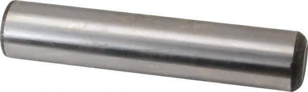 Made in USA - 1" Diam x 5" Pin Length Grade 8 Alloy Steel Standard Dowel Pin - Bright Finish, C 47-58 & C 60 (Surface) Hardness, 117,800 Lb (Single Shear), 235,600 Lb (Double Shear) Breaking Strength, 1 Beveled & 1 Rounded End - Exact Tool & Supply
