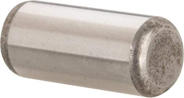 Made in USA - 7/16" Diam x 1" Pin Length Grade 8 Alloy Steel Standard Dowel Pin - Bright Finish, C 47-58 & C 60 (Surface) Hardness, 22,550 Lb (Single Shear), 45,100 Lb (Double Shear) Breaking Strength, 1 Beveled & 1 Rounded End - Exact Tool & Supply