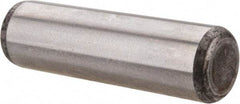 Made in USA - 7/16" Diam x 1-1/2" Pin Length Grade 8 Alloy Steel Standard Dowel Pin - Bright Finish, C 47-58 & C 60 (Surface) Hardness, 22,550 Lb (Single Shear), 45,100 Lb (Double Shear) Breaking Strength, 1 Beveled & 1 Rounded End - Exact Tool & Supply