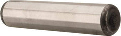 Made in USA - 7/16" Diam x 2" Pin Length Grade 8 Alloy Steel Standard Dowel Pin - Bright Finish, C 47-58 & C 60 (Surface) Hardness, 22,550 Lb (Single Shear), 45,100 Lb (Double Shear) Breaking Strength, 1 Beveled & 1 Rounded End - Exact Tool & Supply