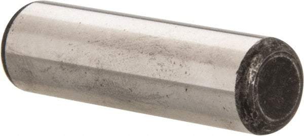 Made in USA - 1/2" Diam x 1-3/4" Pin Length Grade 8 Alloy Steel Standard Dowel Pin - Bright Finish, C 47-58 & C 60 (Surface) Hardness, 29,450 Lb (Single Shear), 58,900 Lb (Double Shear) Breaking Strength, 1 Beveled & 1 Rounded End - Exact Tool & Supply