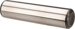 Made in USA - 1/2" Diam x 2" Pin Length Grade 8 Alloy Steel Standard Dowel Pin - Bright Finish, C 47-58 & C 60 (Surface) Hardness, 29,450 Lb (Single Shear), 58,900 Lb (Double Shear) Breaking Strength, 1 Beveled & 1 Rounded End - Exact Tool & Supply