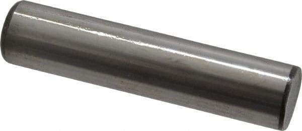 Made in USA - 1/2" Diam x 2-1/4" Pin Length Grade 8 Alloy Steel Standard Dowel Pin - Bright Finish, C 47-58 & C 60 (Surface) Hardness, 29,450 Lb (Single Shear), 58,900 Lb (Double Shear) Breaking Strength, 1 Beveled & 1 Rounded End - Exact Tool & Supply